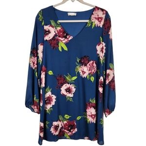 Altar'd State Dark Teal Pink Floral Swing Tunic Dress Women's Size Small